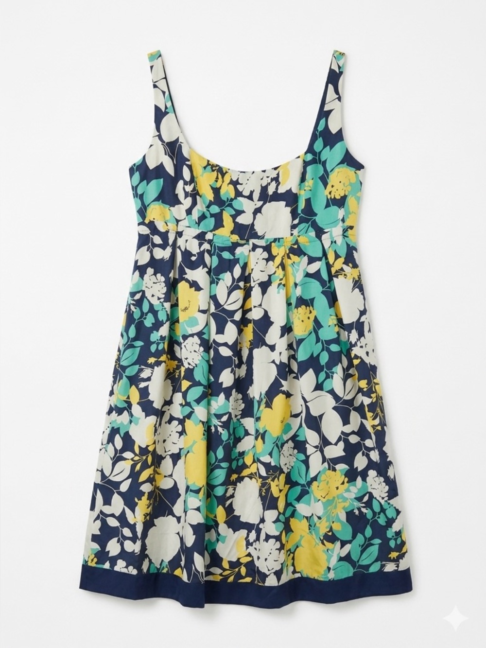 BCBG Paris 100% Silk Floral Dress Size 4 Blue Yellow Fit Flare